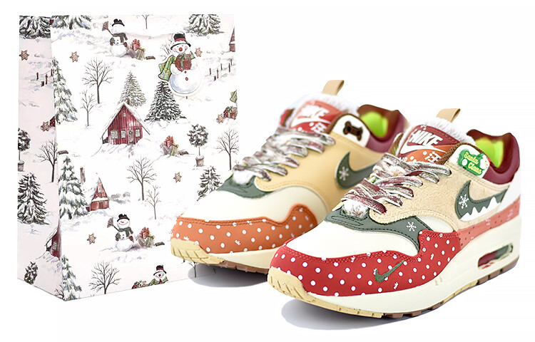 

Кроссовки Nike Air Max 1 Lifestyle Shoes Women's Low-top Khaki/White/Red/Green, хаки