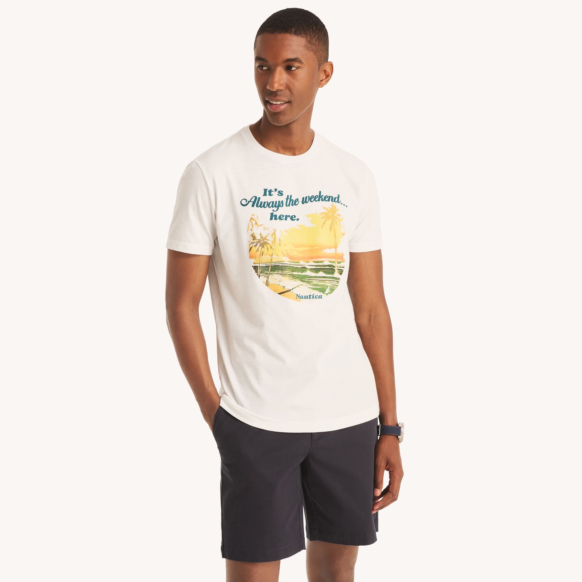 

Футболка с рисунком Nautica Mens Always Weekend, цвет bright white
