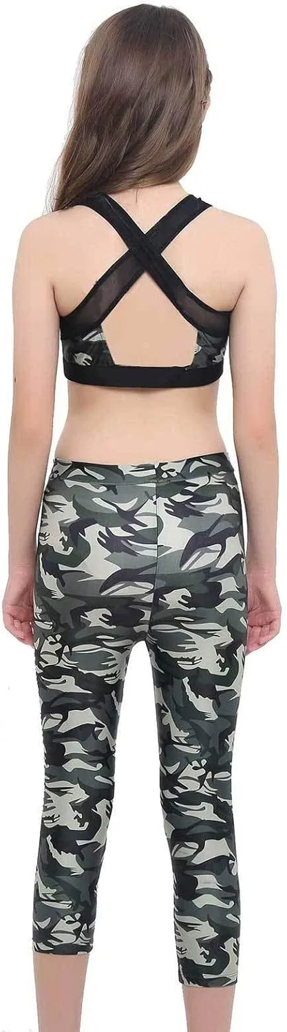 Детский спортивный костюм с камуфляжем Yeeye, топ и леггинсы, Camouflage Green — фото 2