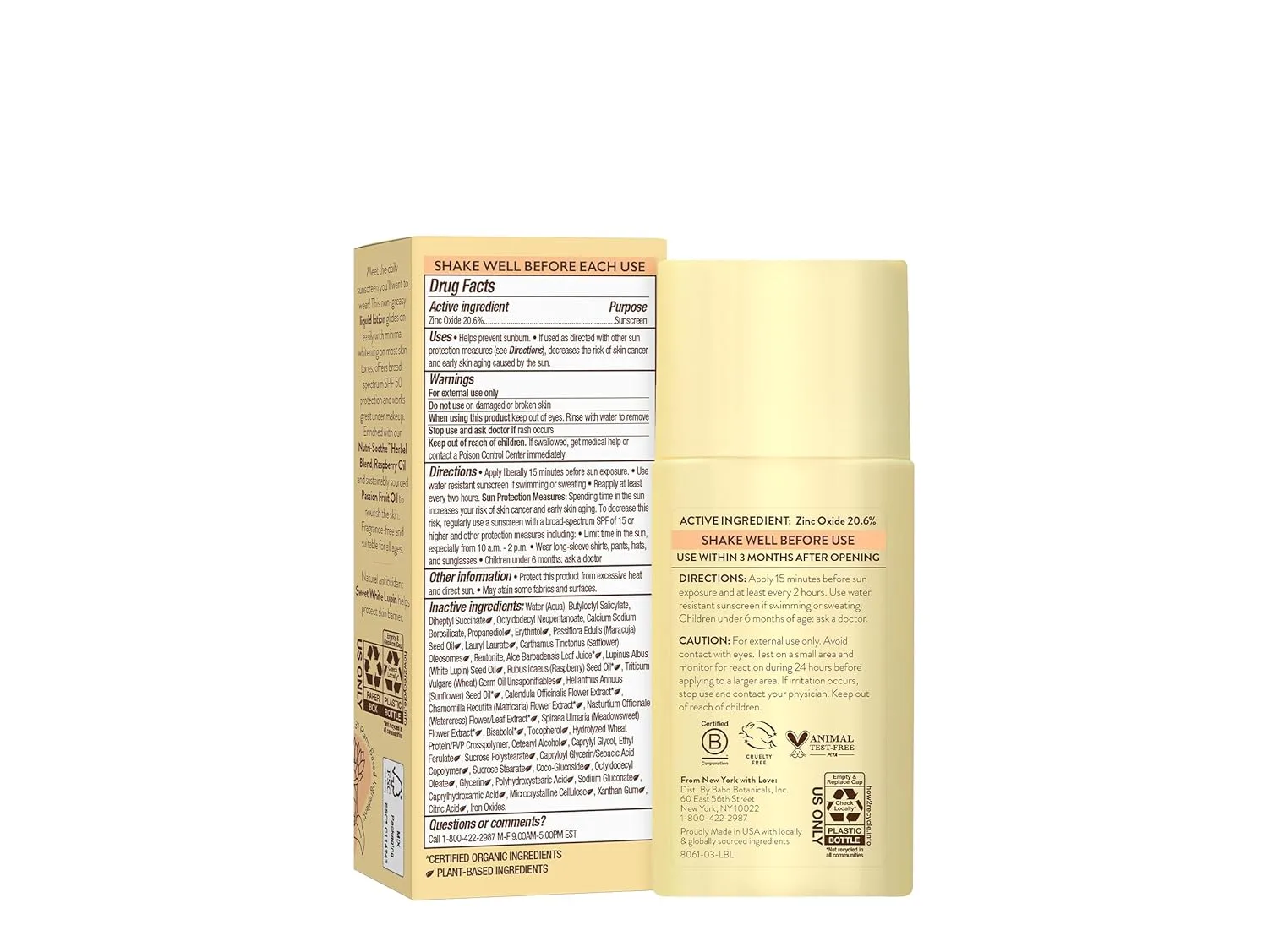 Babo Botanicals Daily Sheer Mineral Sunscreen Fluid SPF50 - Натуральный оксид цинка - Масло маракуйи - Без отдушек - Ультралегкая текстура - Для лица - Для всех возрастов, Yellow — фото 2