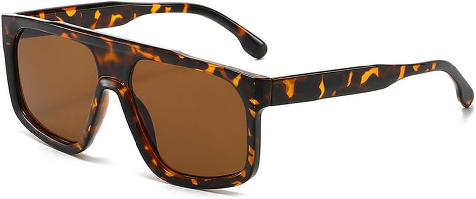 

Классические цельные солнцезащитные очки для мужчин, с плоской верхней частью, для женщин, в большой оправе, черные, с защитой от УФ-излучения UV400 generic, Leopard-brown