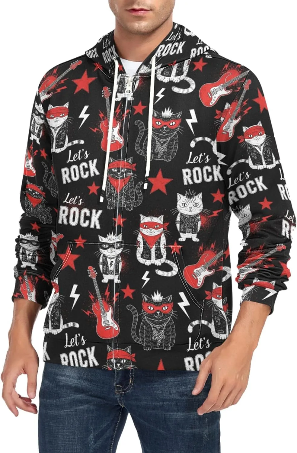 

Мужская худи с полной молнией Rock Cats Guitars Stars с карманом CUPADA