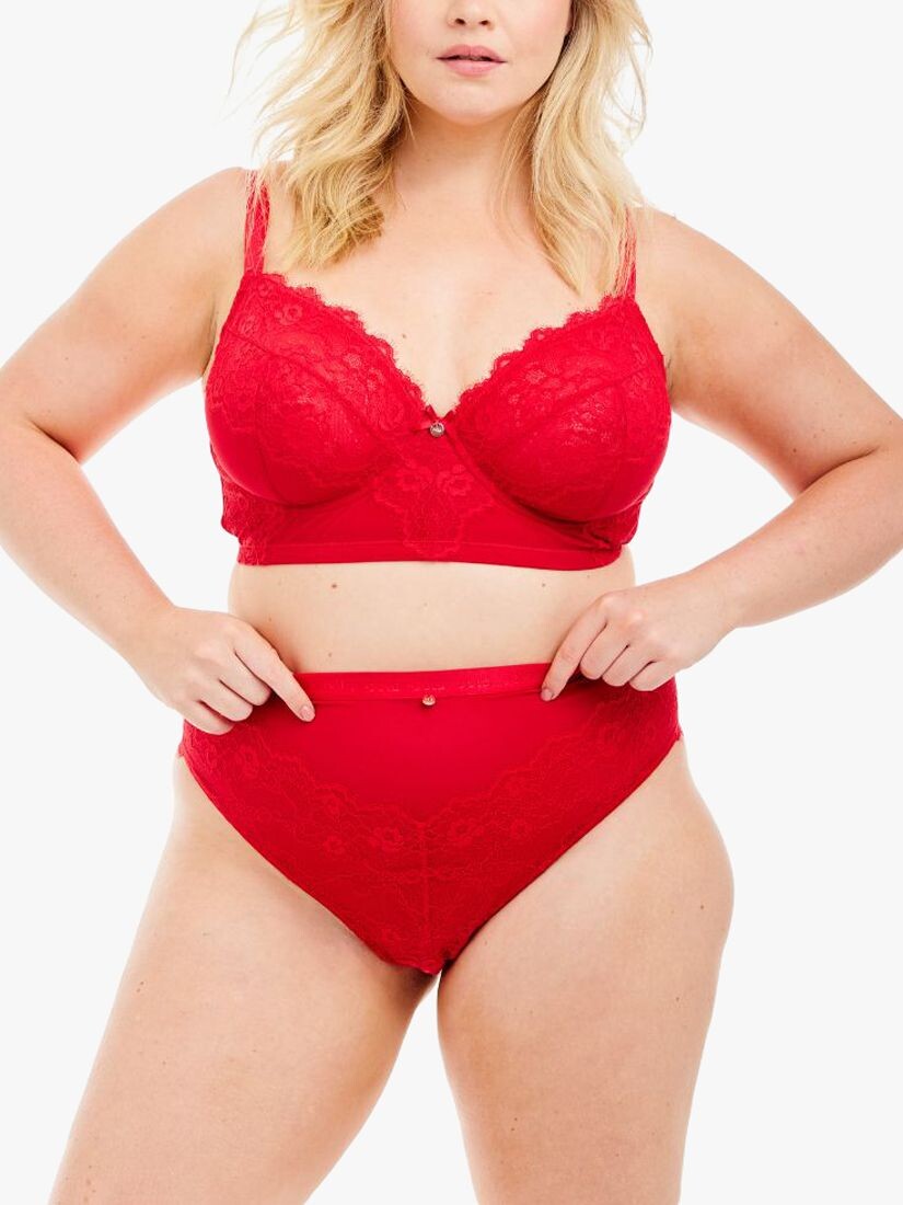 

Удлиненный бюстгальтер на косточках с кружевом и логотипом Oola Lingerie, красный