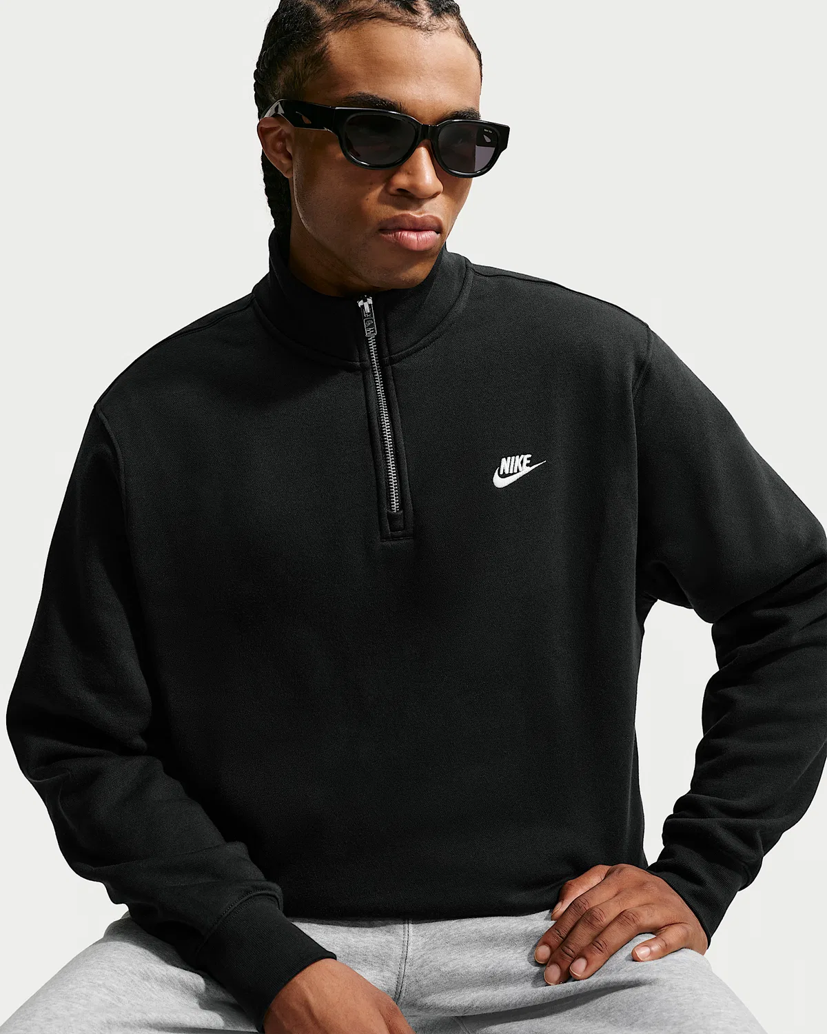 Мужская флисовая кофта Nike Sportswear Club с полузастежкой-молнией, Black/Black/White — фото 3