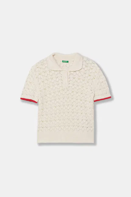 Поло хлопковое для девочек United Colors of Benetton, бежевый