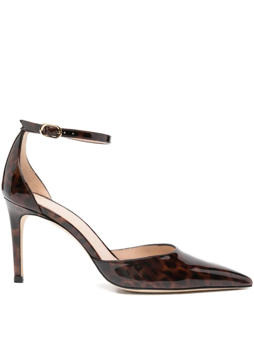 Туфли-лодочки с леопардовым принтом и ремешком на щиколотке 85 мм Stuart Weitzman, коричневый