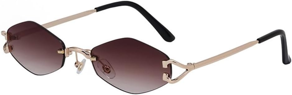 

Женские солнцезащитные очки без оправы, небольшой размер, классический панк-дизайн, металлическая оправа, очки для женщин и мужчин, защита от ультрафиолета UV400 MTZJH, Gold Brown