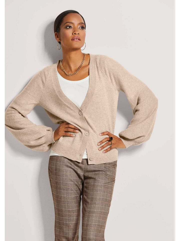 

MADELEINE Кашемировый кардиган с рукавами-фонариками карамельного цвета