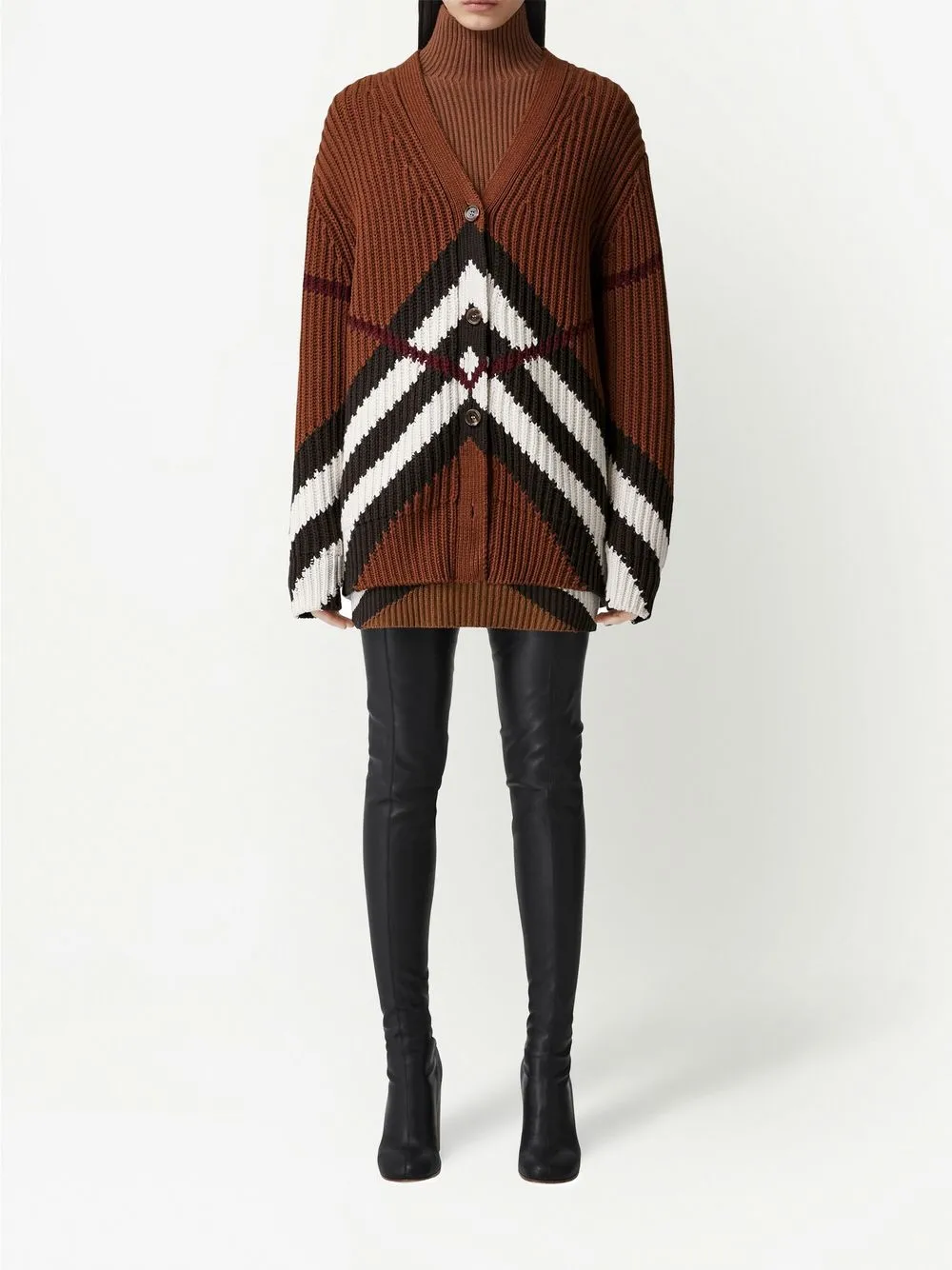 Кардиган Burberry, женский, коричневый, с узором шеврон — фото 2