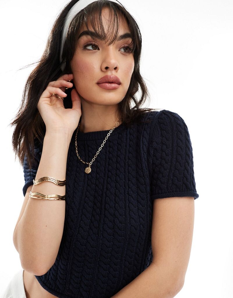 

Темно-синяя вязаная детская футболка ASOS DESIGN