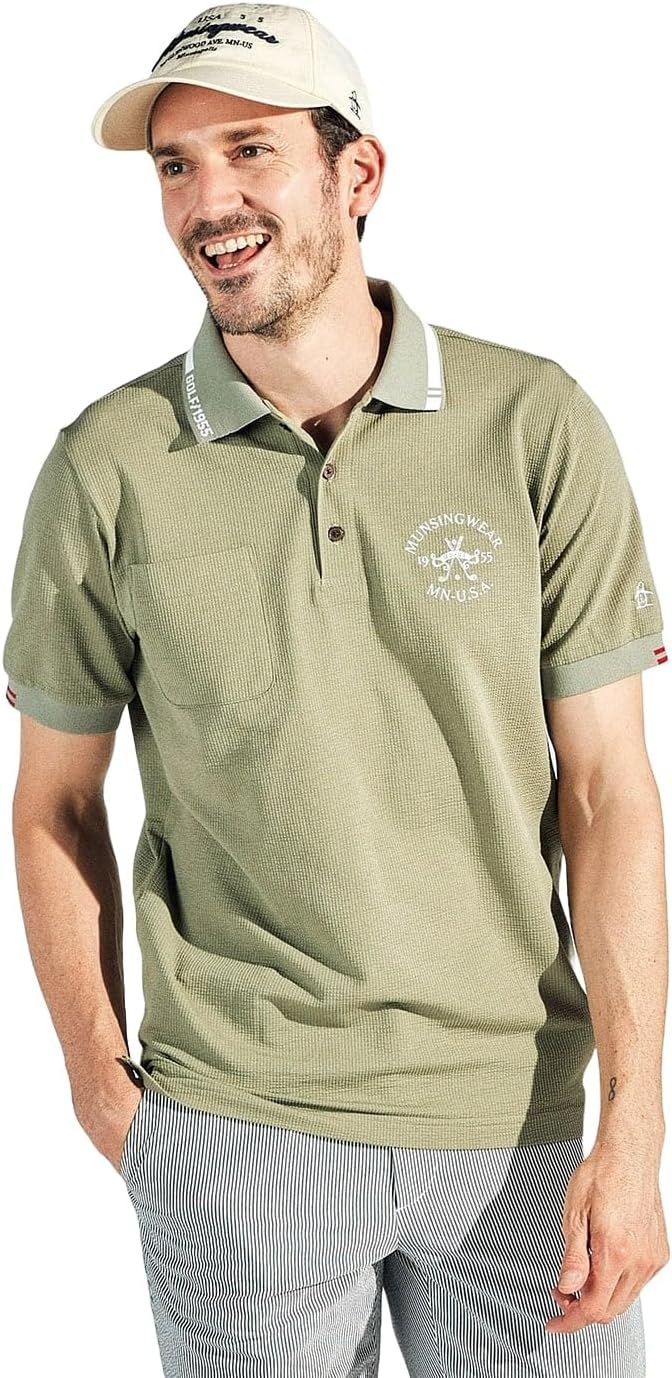 

Мужская футболка с коротким рукавом Munsing Wear MG5SHS26M, воротник, для футбола, влагоотводящая, быстросохнущая, с карманами, для гольфа Munsingwear, хаки