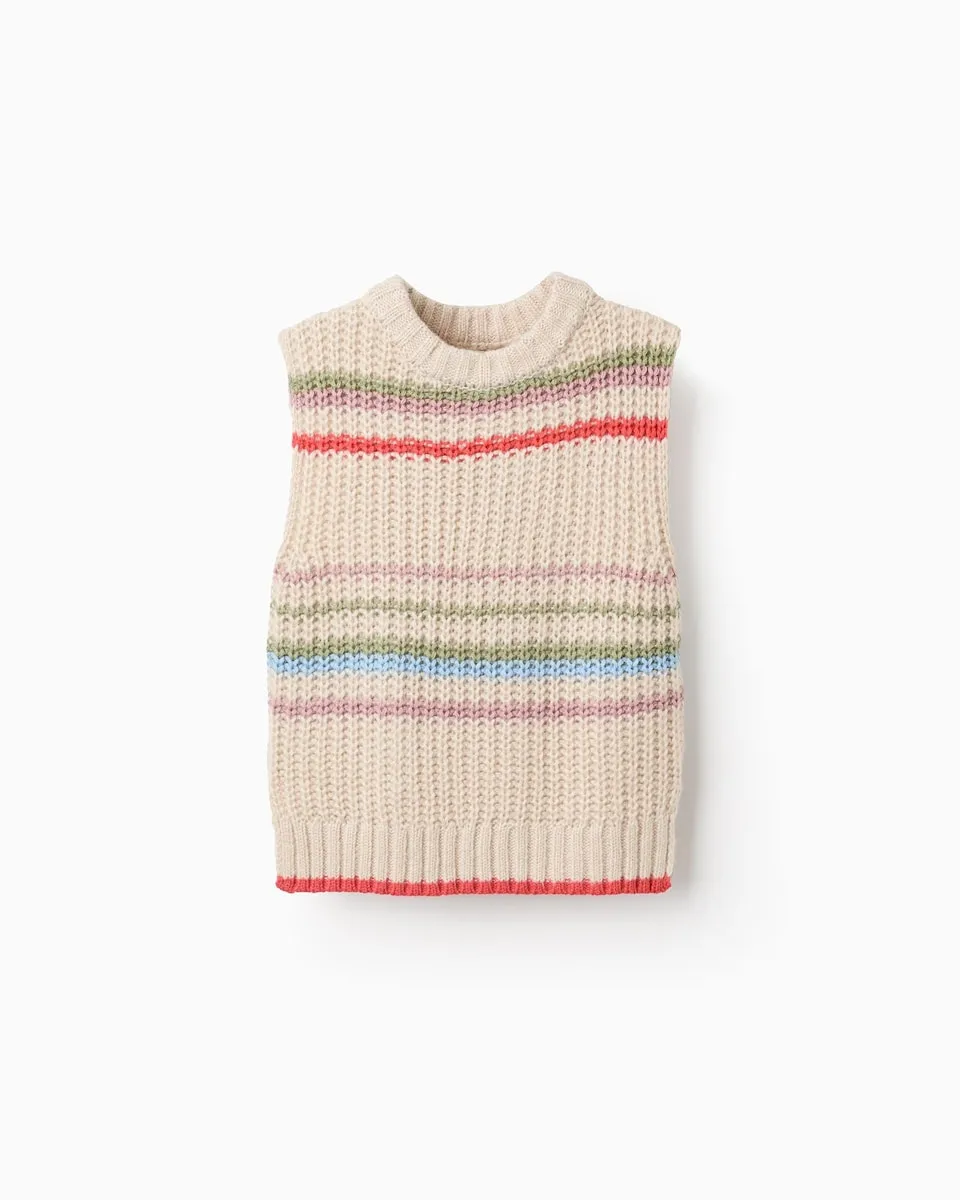 

Вязаный полосатый жилет для девочки Zippy, бежевый/розовый