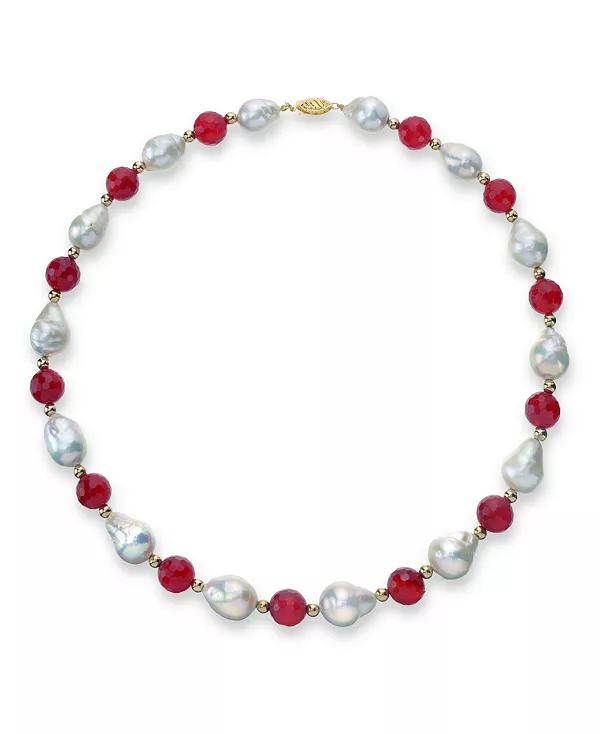 

Ожерелье из белого барочного пресноводного культивированного жемчуга (12–13 мм) с красным агатом (91 карат) и золотыми бусинами (4 мм) длиной 18 дюймов из 14-каратного желтого золота. Также доступно с зеленым агатом. Macy'S, red