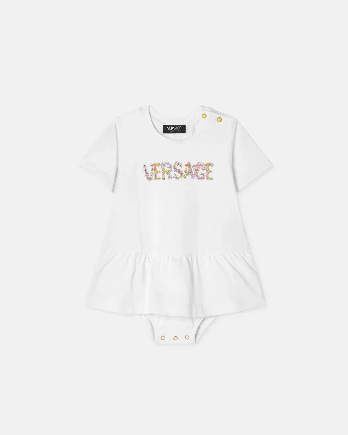 Детское платье-футболка из хлопкового джерси с принтом Versace, белый