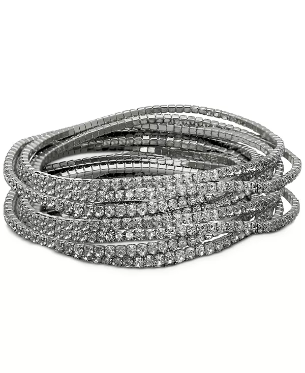 

Набор из 10 эластичных браслетов с кристаллами Guess, silver
