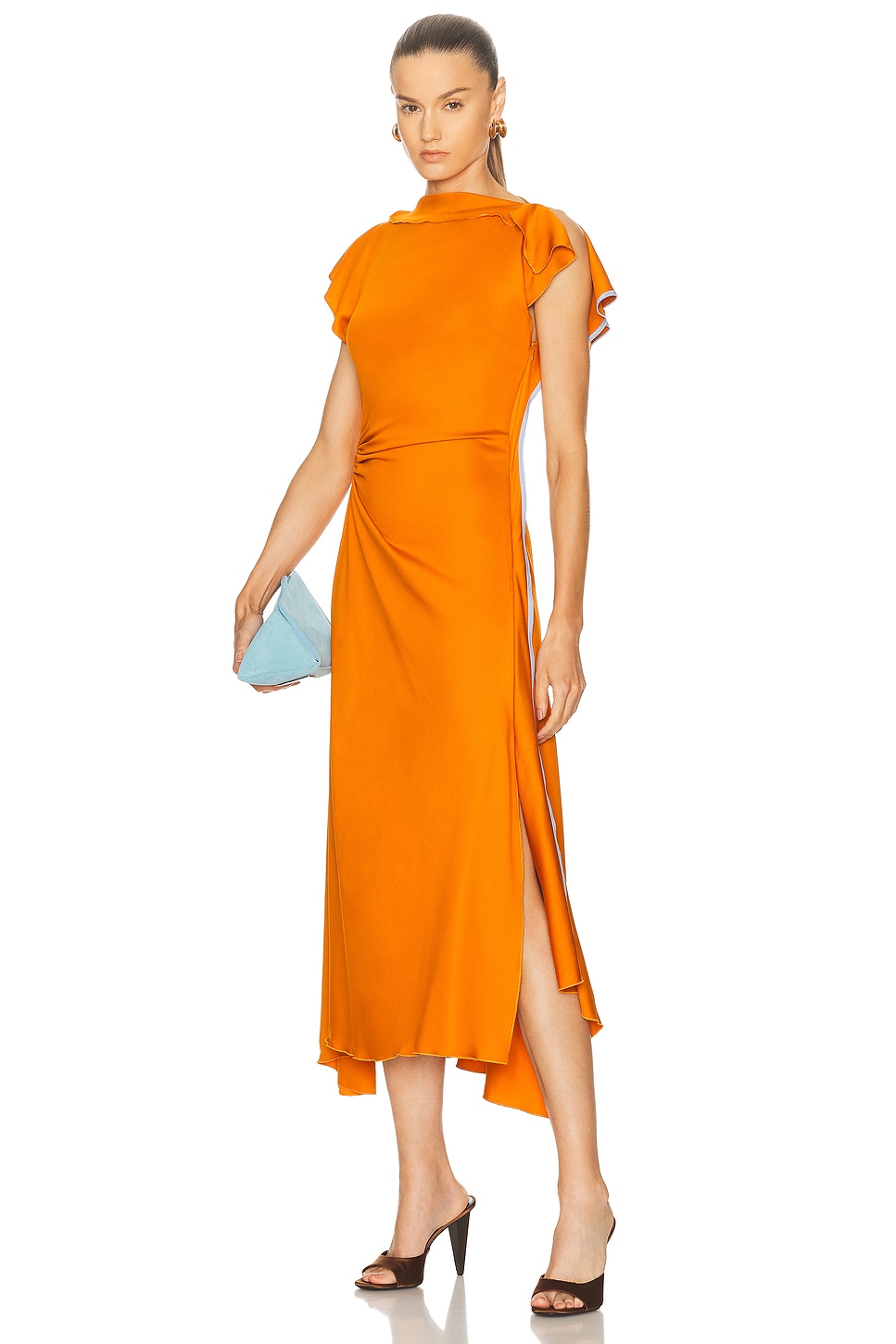 

Платье миди с драпированными рукавами Victoria Beckham, Sunset Orange