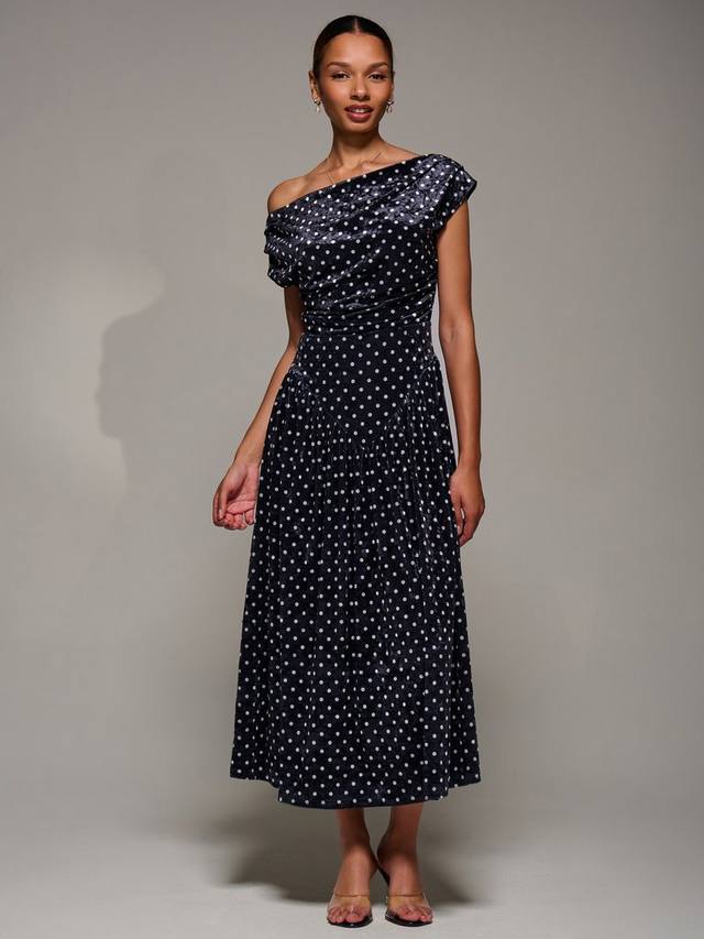 

Велюровое платье с драпированным капюшоном Jolie Moi, Black Polka Dot