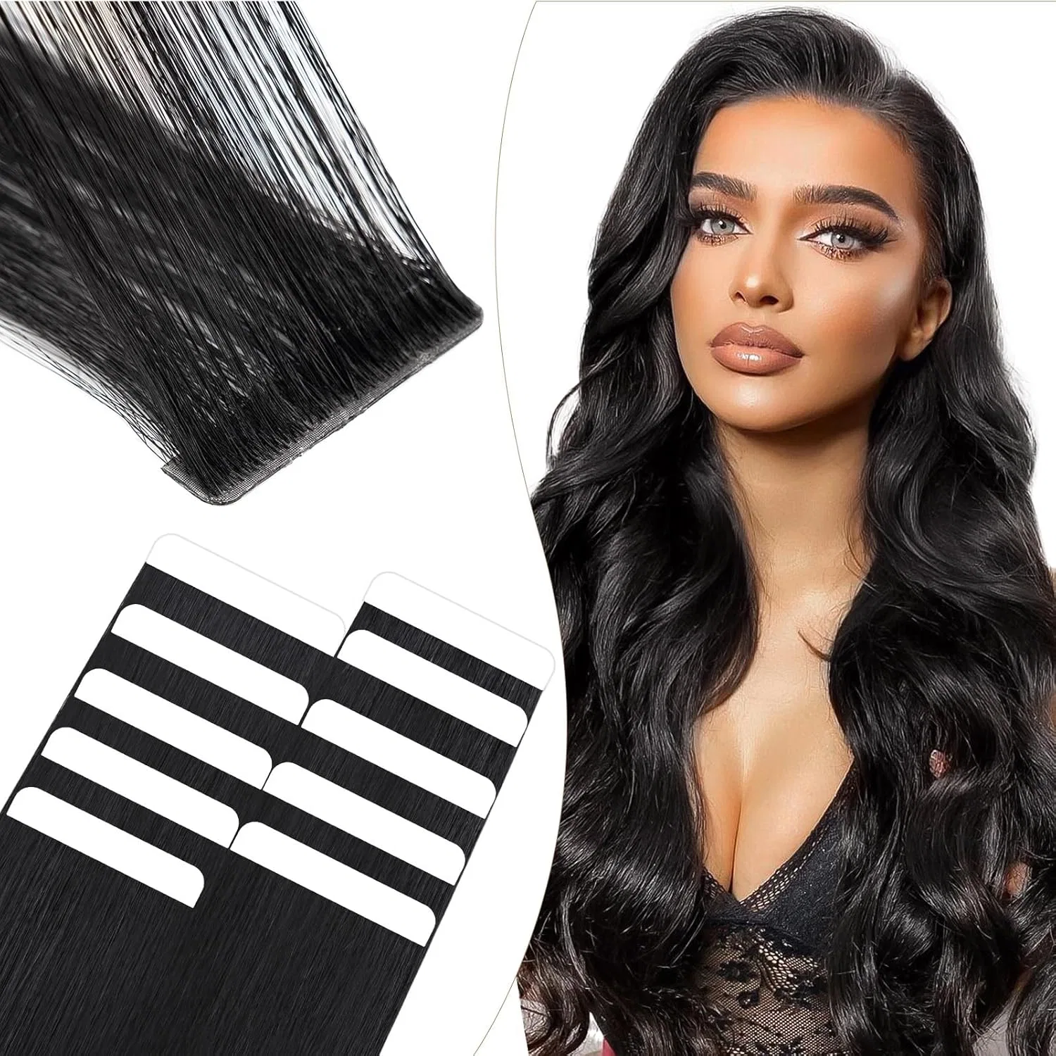 Накладные пряди Elailite Tape Extensions из натуральных волос, черные, 40 см Elailite, #1 Black