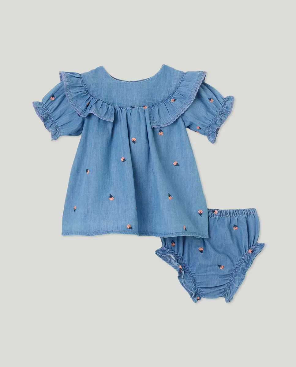

Платье из шамбре для девочки с вышивкой Baby El Corte Inglés, бледно-голубой