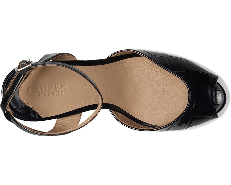 Туфли Lauren Ralph Lauren Kyla Crocodile-Embossed Leather Sandals, черный — фото 2