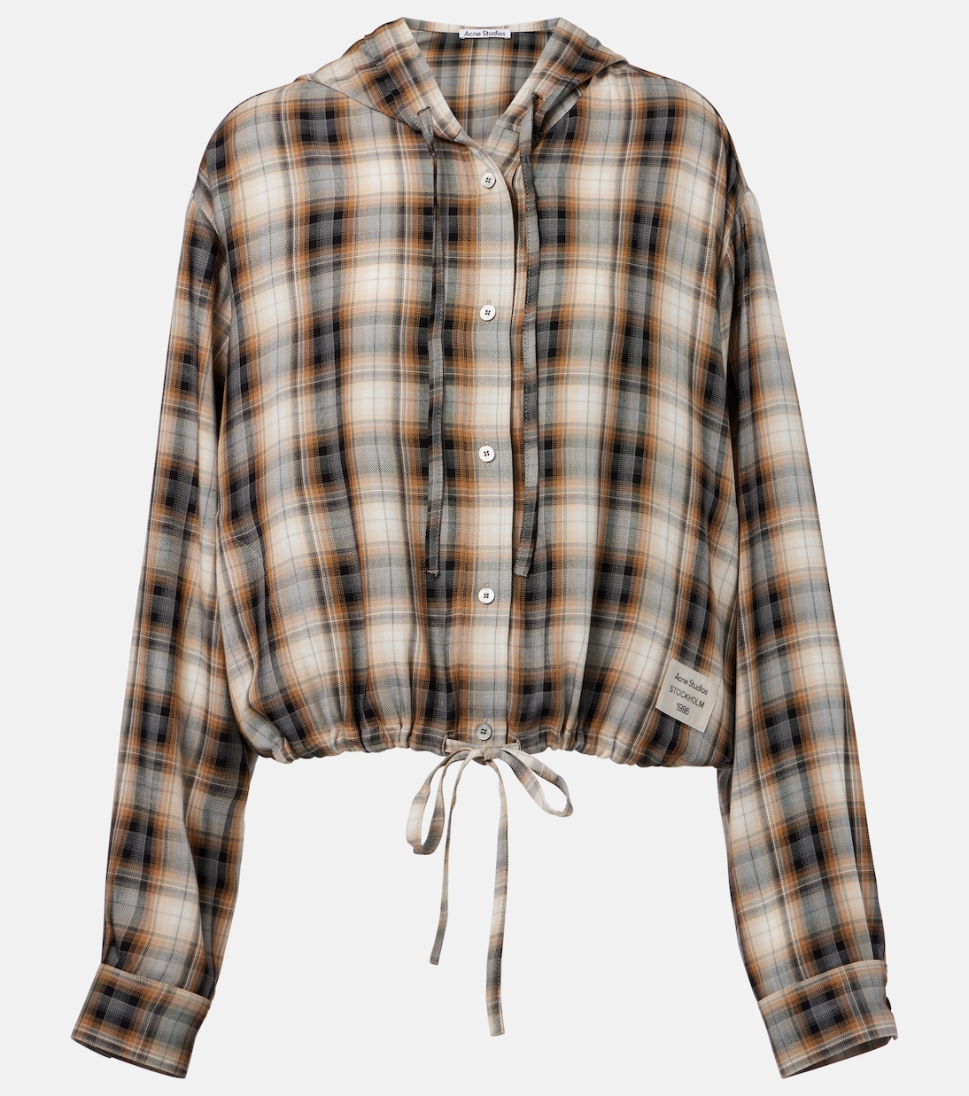 

Клетчатая укороченная рубашка с капюшоном Acne Studios, Beige/Black