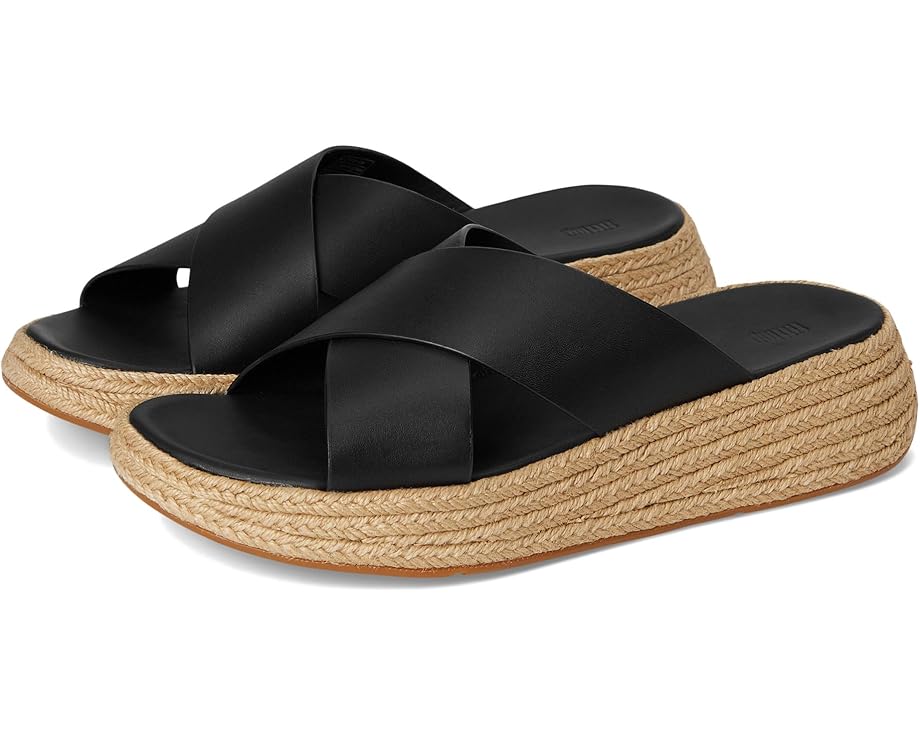 Сандалии FitFlop F-Mode Espadrille Leather Flatform Cross Slides, черный