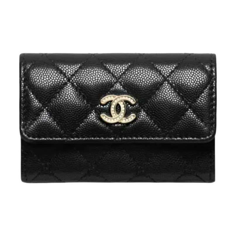 

CHANEL Женский кардхолдер из телячьей кожи черный