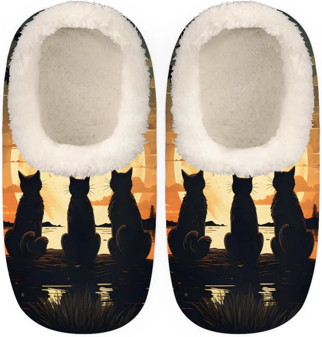 

Тапочки QsirBC Sunset Cats для женщин и мужчин с мягкой подошвой из памяти формы, противоскользящие, для дома и улицы, уютные теплые пушистые тапочки, Sunset Cats L