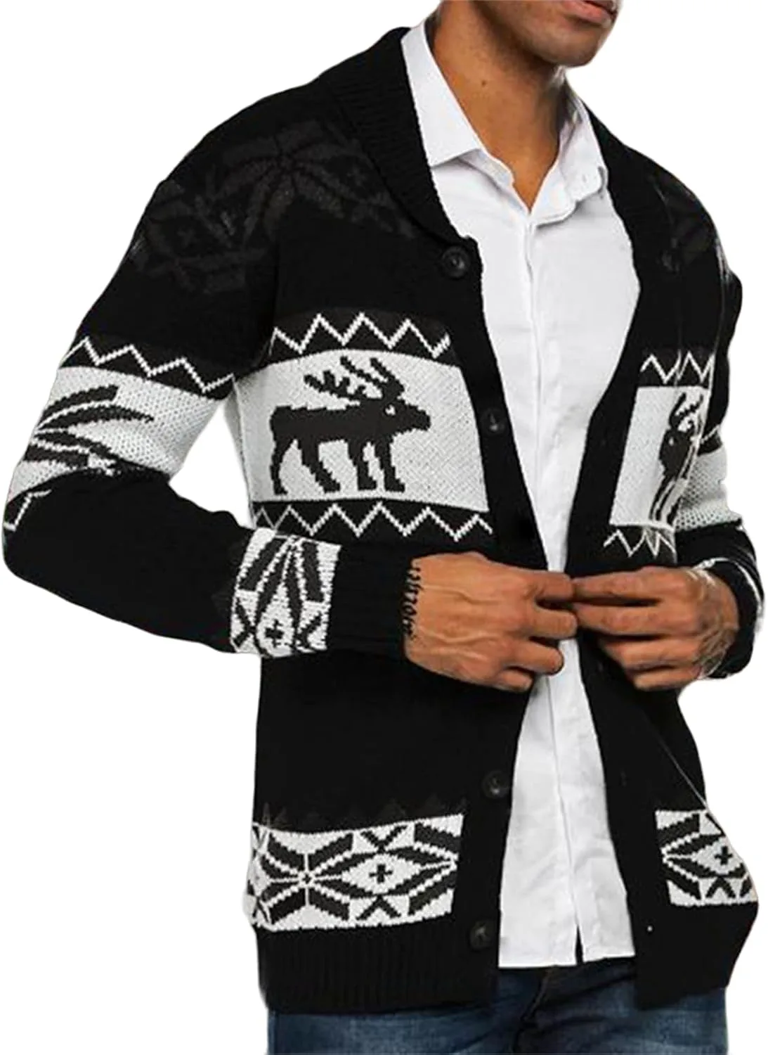 

Мужской свитер Ugly Christmas с воротником-шалью и кабельной вязкой Wankang