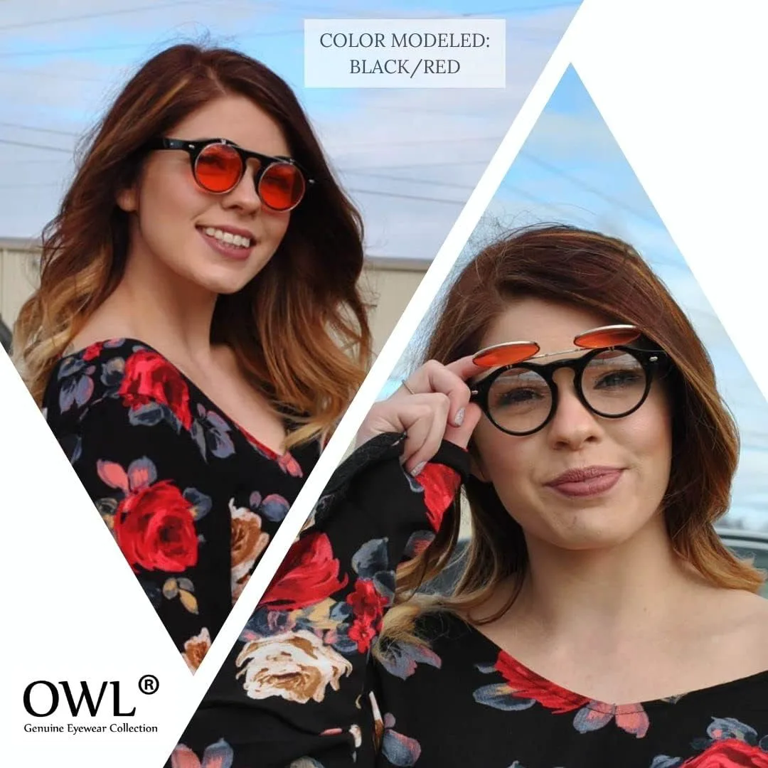

Солнцезащитные очки OWL в стиле стимпанк, ретро, ​​готика, винтаж, хиппи, с круглой оправой из цветного металла и цветными линзами, Flipup C3 Silver Purple