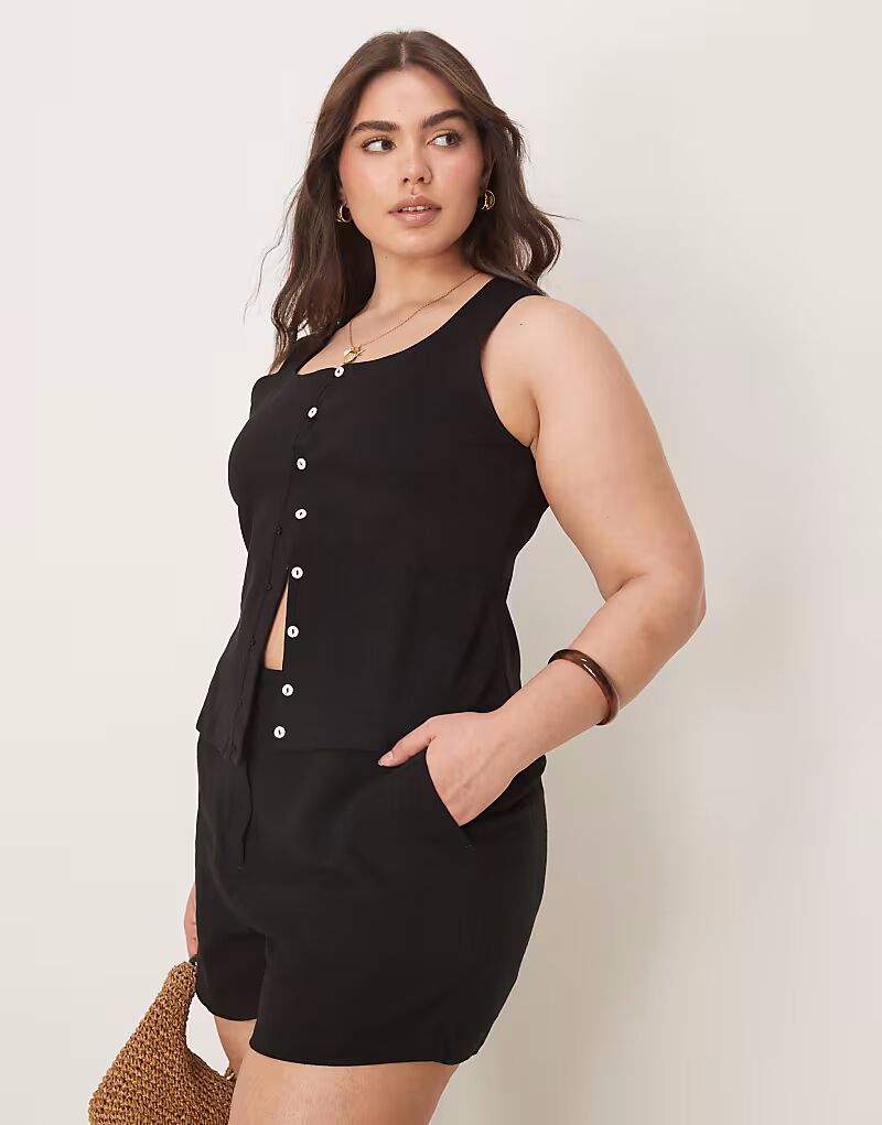 

Свободные шорты для папы Curve с льном черного цвета Asos Design