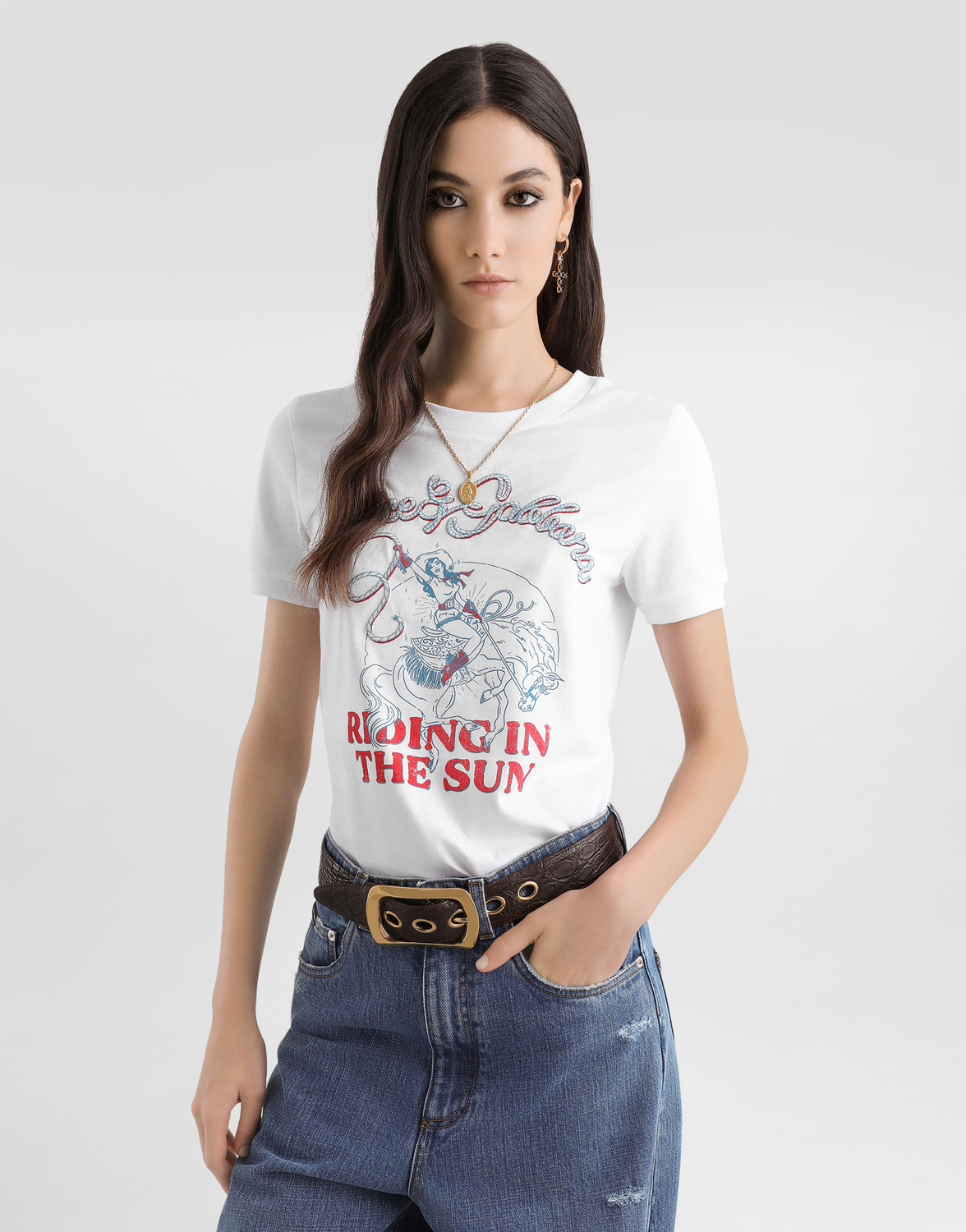 Футболка из джерси с принтом и вышивкой DOLCE & GABBANA, белый — фото 4