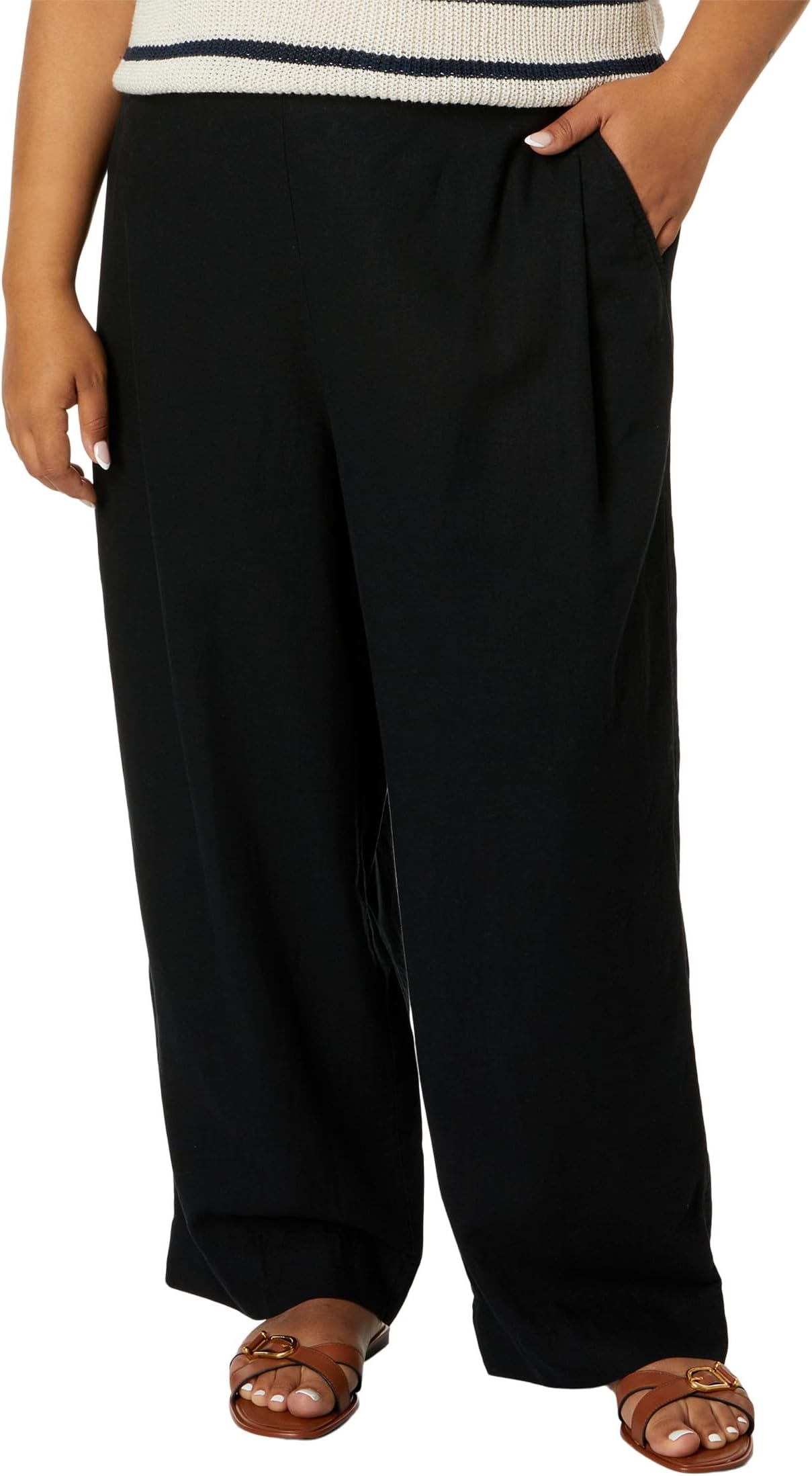 

Брюки Madewell Plus Pull-On Straight Crop Pants in 100% Linen, цвет True Black