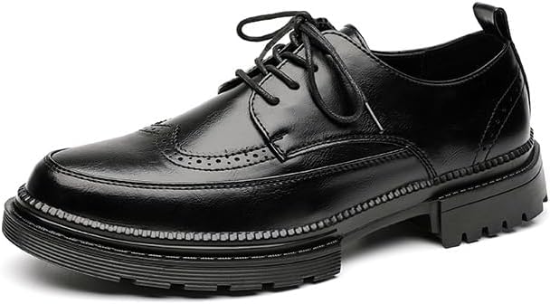 

Мужские повседневные классические оксфорды с крыльями, платформенные деловые броги, формальные туфли из искусственной кожи, противоскользящие Generic, черный