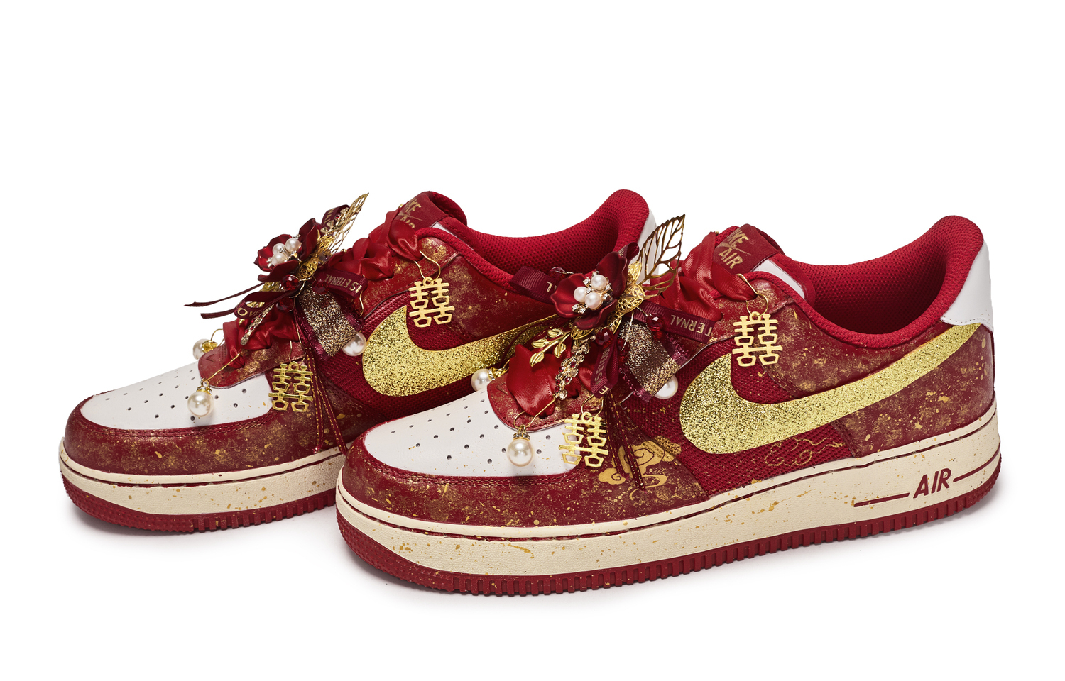 Air Force 1 811 Manufacturing, Koi Fish Leaps For Gold устойчивые к истиранию низкие скейтборд-кроссовки Unisex Nike, красный белый золотой — фото 4