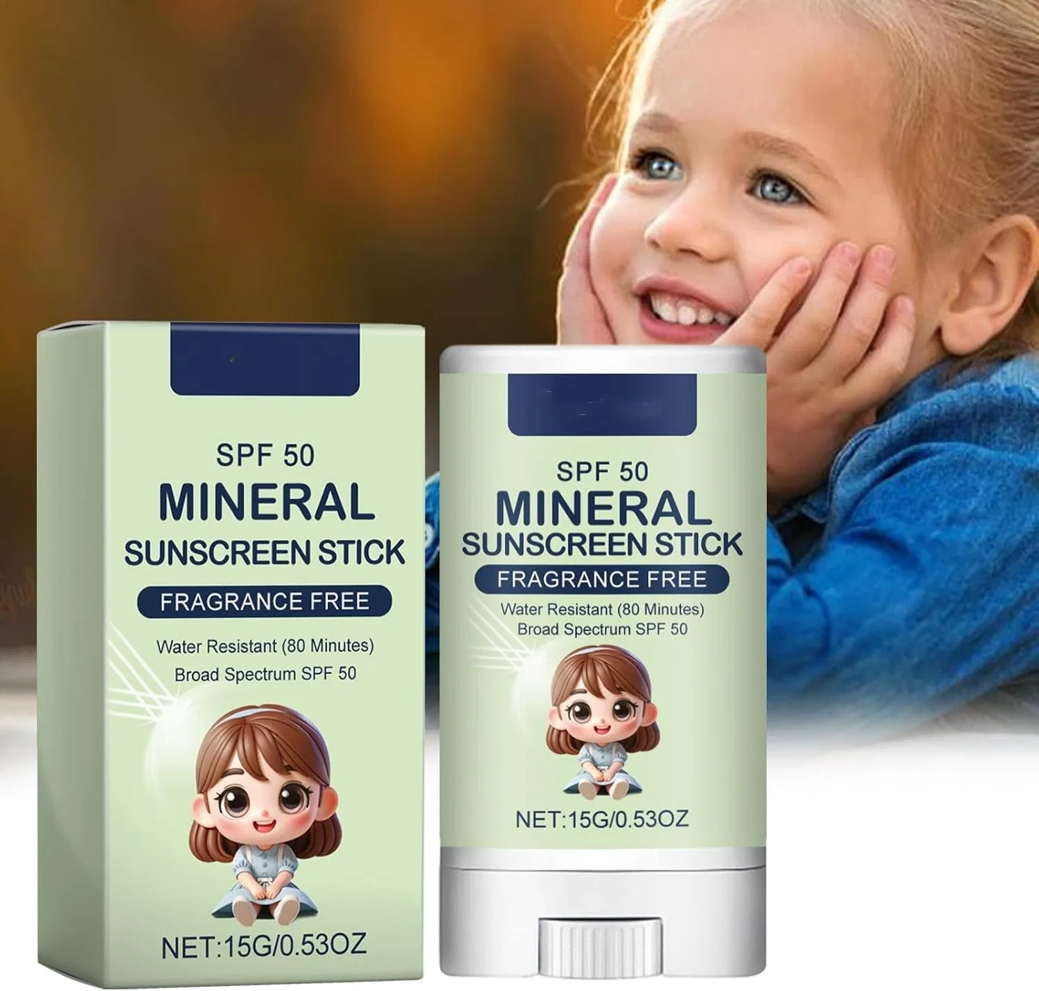 Солнцезащитный стик для детей и чувствительной кожи Baby Sunscreen Stick 50 SPF 50, 40 г, мятно-зеленый Generic — фото 3