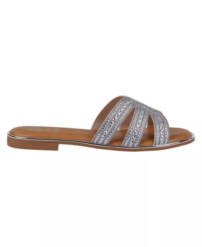 Женские плоские сандалии Clara с декоративными элементами GC Shoes, серебряный — фото 2