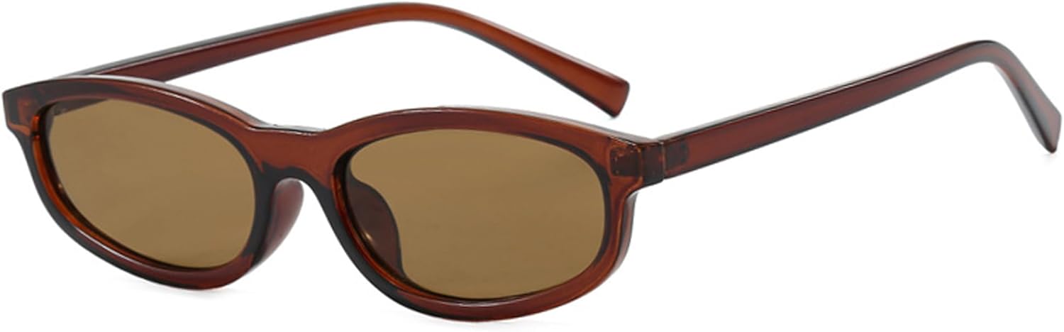 

Солнцезащитные очки Onrtry узкой прямоугольной формы для женщин и мужчин, винтажные солнцезащитные очки в маленькой квадратной оправе в стиле 90-х, «кошачий глаз», A08 Brown Frame/Brown Lens