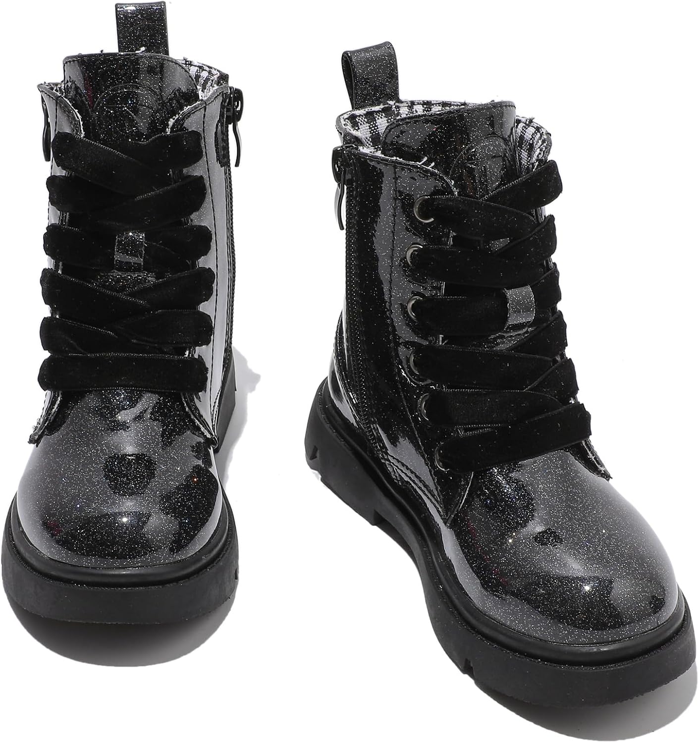 

Ботинки DADAWEN для мальчиков и девочек с блестками, на шнуровке, водонепроницаемые, с боковой молнией, для малышей/детей младшего возраста/старших детей, Black Glitter