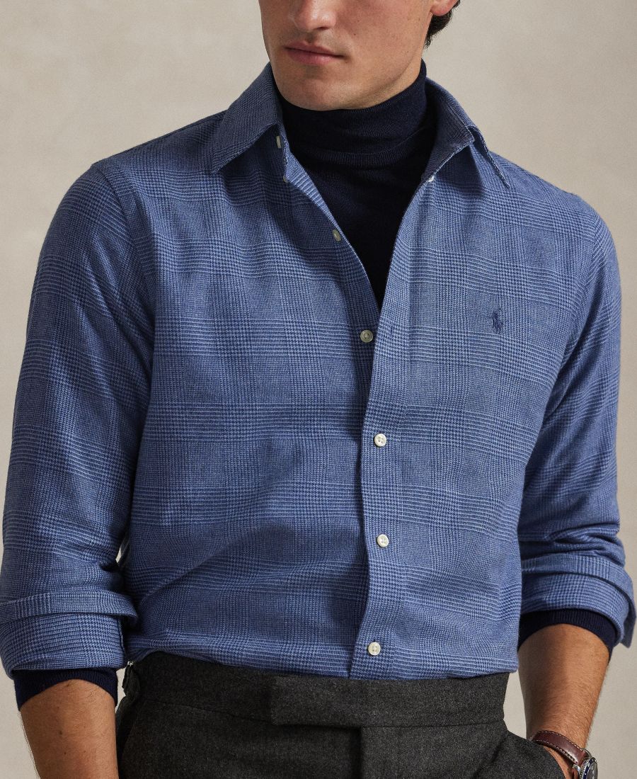 

Мужская классическая рубашка с длинными рукавами из ворсистой ткани Polo Ralph Lauren, Blue Heather