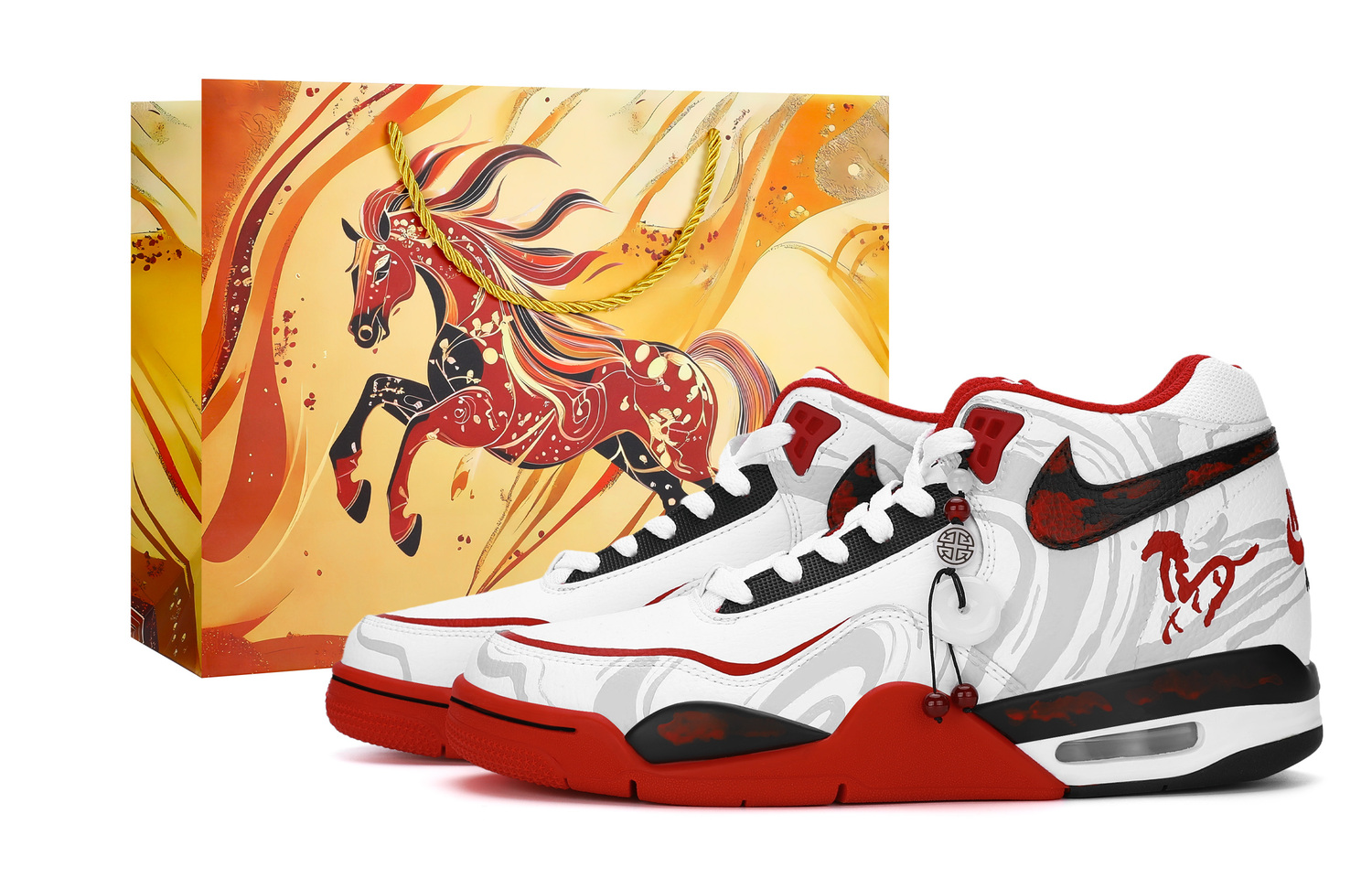 

Nike Мужские винтажные баскетбольные кроссовки Flight Legacy Mid top, красно-белый