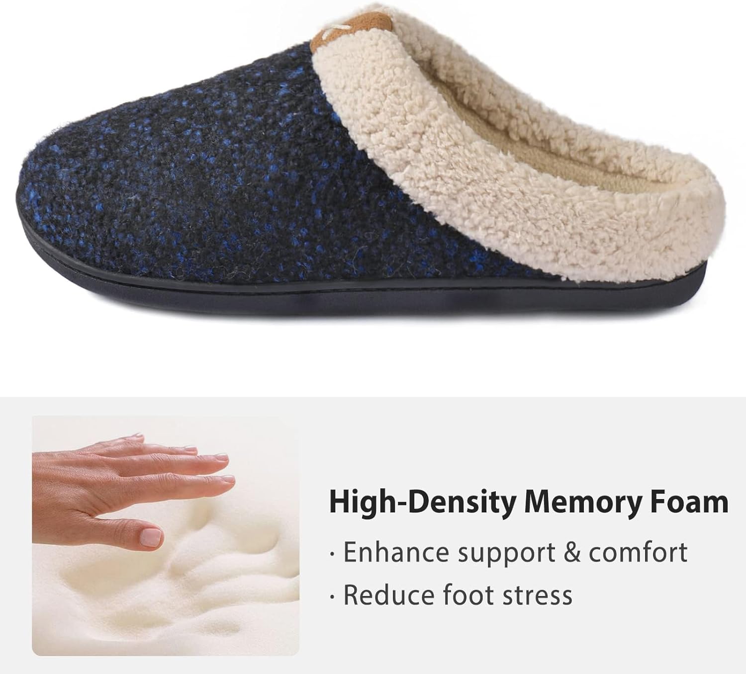 Мужские теплые пушистые тапочки ULTRAIDEAS, домашние туфли с подкладкой из шерпы и мемори-пеной для дома и улицы, подарок для мужчин на зиму, синий — фото 3