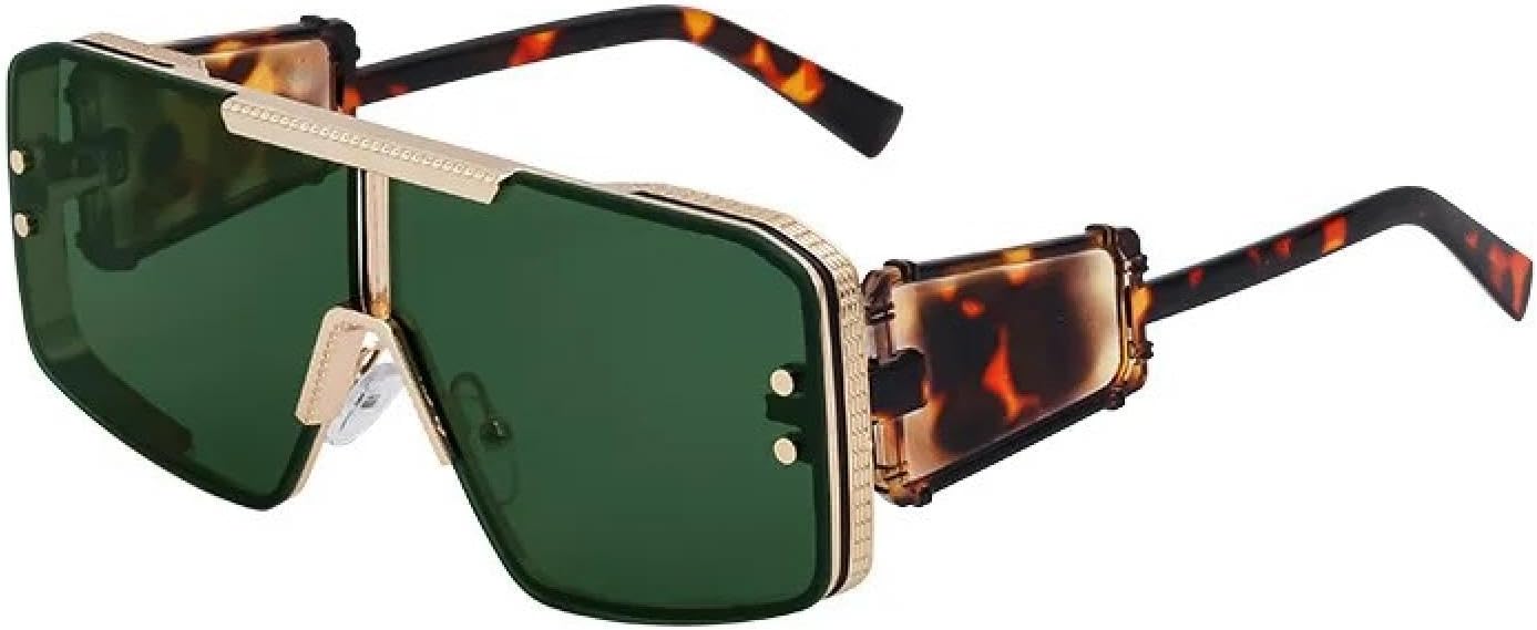 

Роскошные солнцезащитные очки большого размера в крупной оправе для женщин и мужчин, винтажные, популярные, в стиле металл-панк, с плоской верхней частью, защита от УФ-излучения UV400 TYUVIVO, Gold Dark Green