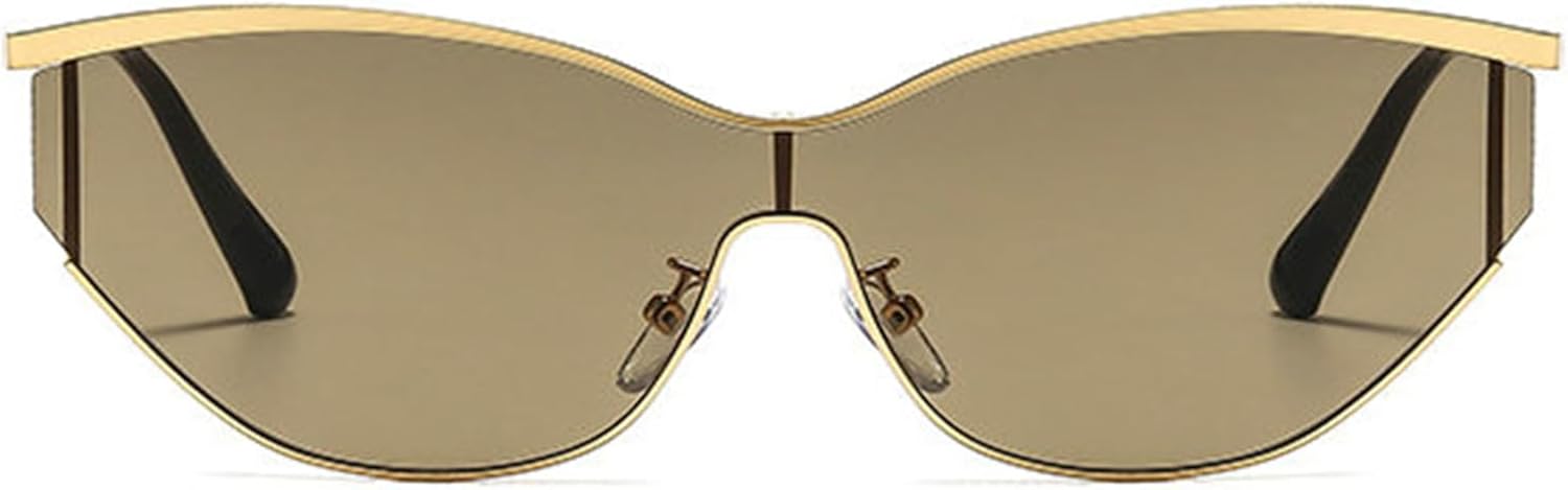 

COTIA Солнцезащитные очки «кошачий глаз» в стиле ретро, ​​металлические, для женщин и мужчин, винтажные, в стиле панк, Y2K, цельные солнцезащитные очки-щиток, модные очки для активного отдыха, Gold