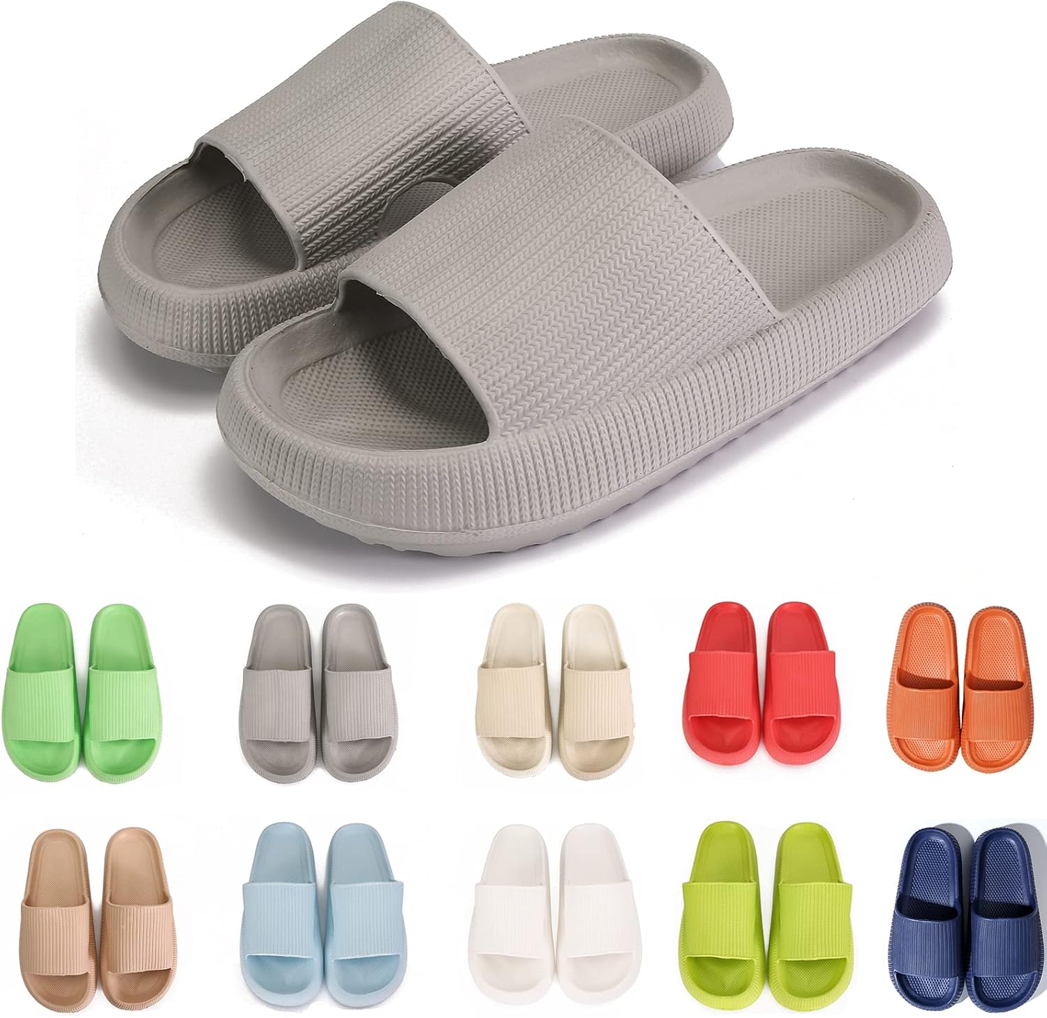 

Тапочки rosyclo Cloud для женщин и мужчин с массажной толстой подошвой, противоскользящие для душа, супер мягкие уютные тапочки для дома, для использования внутри и снаружи, серый