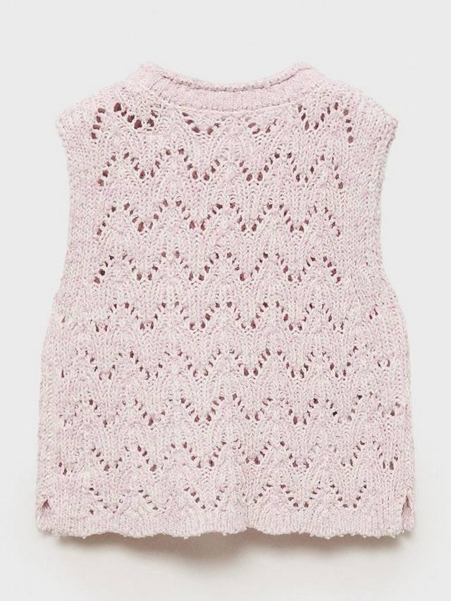 Детская безрукавка Nixie из хлопковой смеси с ажурной вязкой Mango, Light Pastel Pink — фото 4