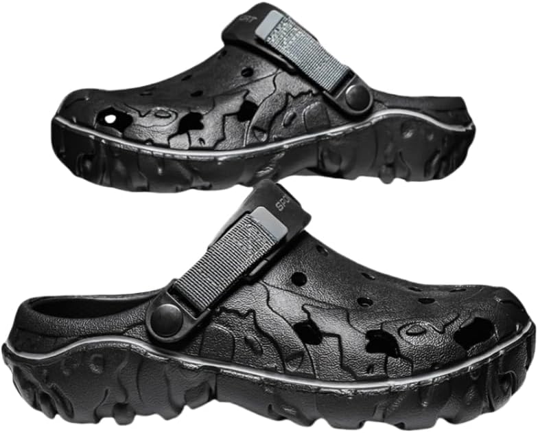 

Мужские однотонные перфорированные дышащие шлепанцы из ЭВА, устойчивые к запаху, комфортные, противоскользящие и прочные, подходят для ношения на пляже и для летних активностей на открытом воздухе Hoalox, черный