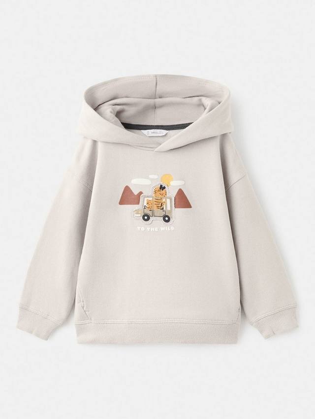 

Детская толстовка с капюшоном и аппликацией в стиле сафари из хлопкового микса Mango, Pastel Brown