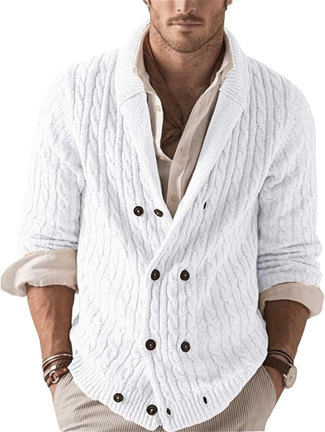 

Мужской кардиган с лацканами и двойной застежкой Kaxiya2021