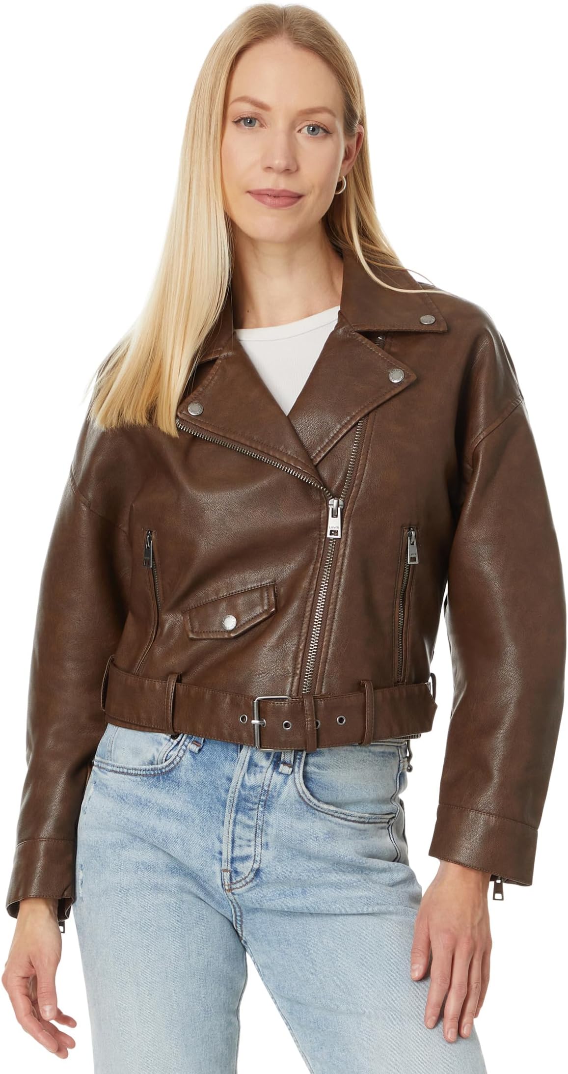 

Куртка Levi's Relaxed Crop Faux Leather Moto Jacket, цвет Saddle